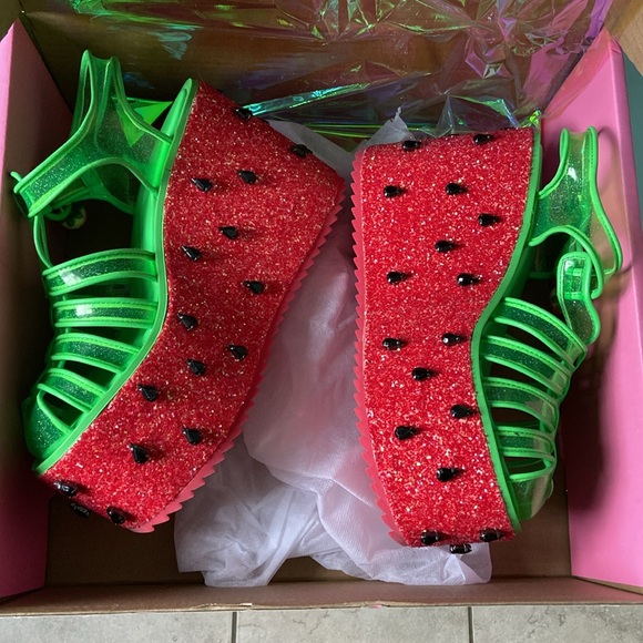Size 8 Sugar Thrillz Watermelon Platform Jelly Sandals - Picture 3 of 7